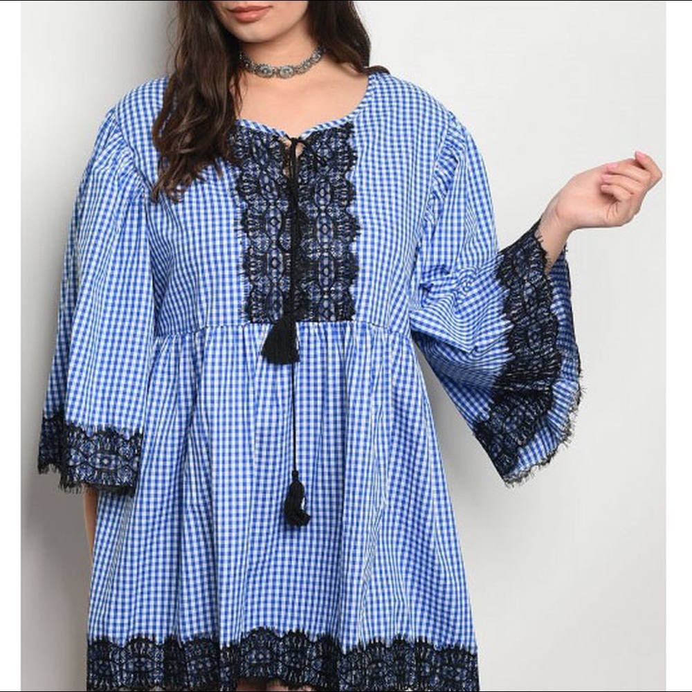 Plus Size Curvy (1X,2X,3X) Gingham Tunic Top